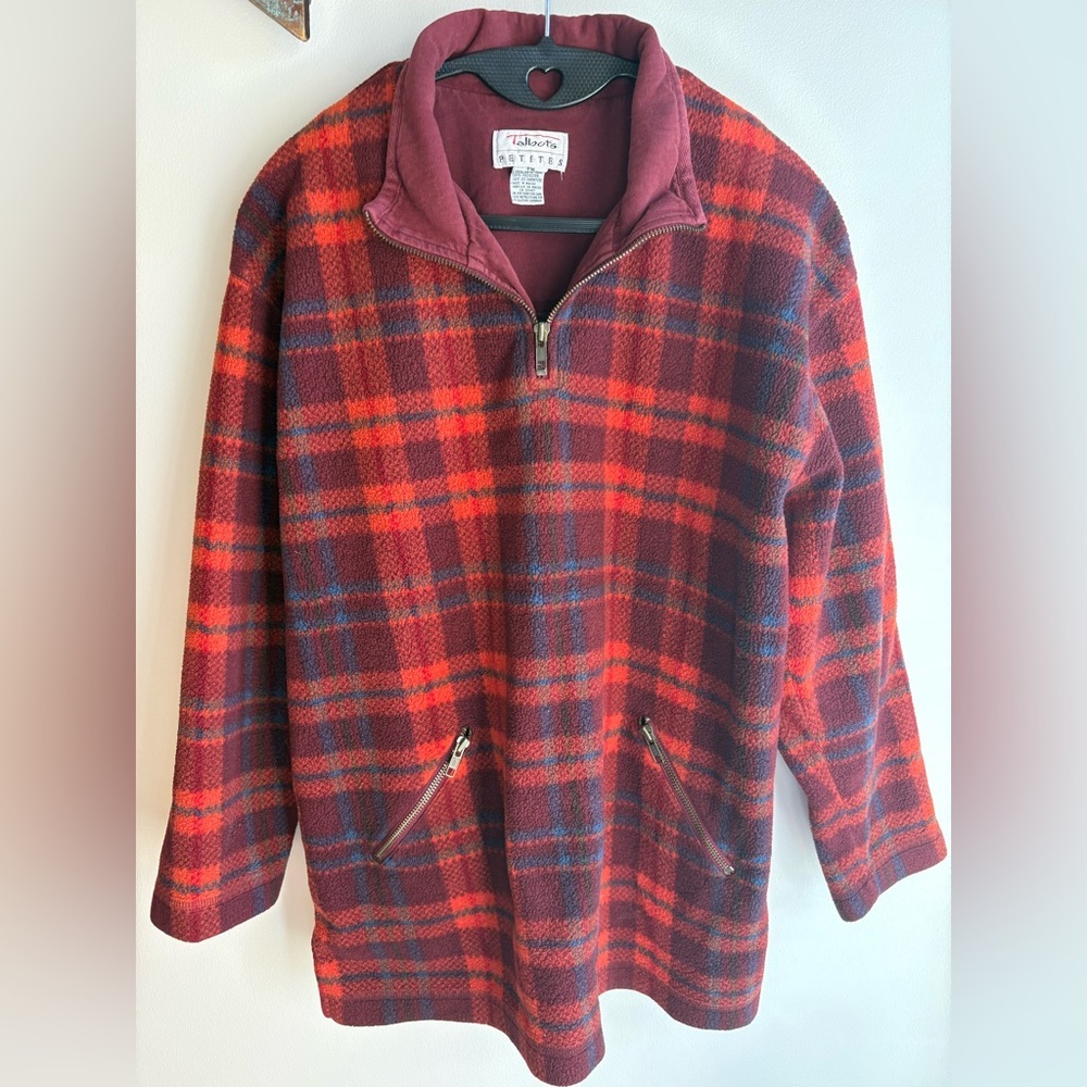 Women's Talbots Pullover Fleece Quarter Zip with zipper pockets Petite Medium